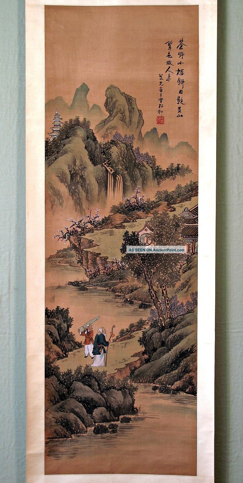 Vintage Chinese Hanging Scroll Mountain Landscape Painting Paintings & Scrolls photo