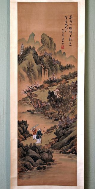 Vintage Chinese Hanging Scroll Mountain Landscape Painting photo