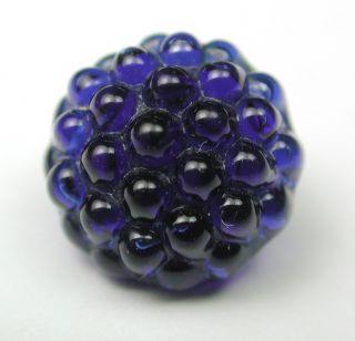 Antique Charmstring Glass Button Cobalt Blue Berry Top Swirl Back photo