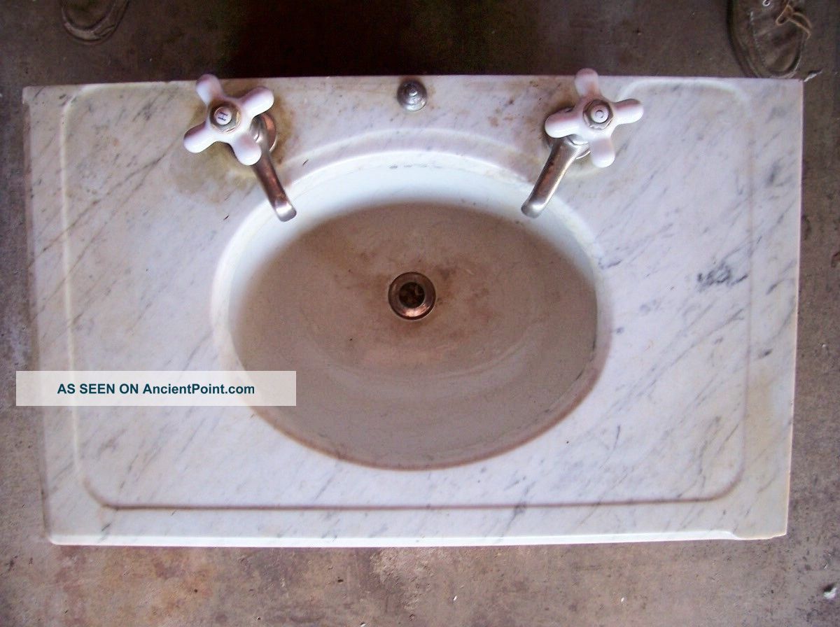 1800s Antique Victorian Marble Bathroom Vanity Sink & Faucets 1800-1899 photo