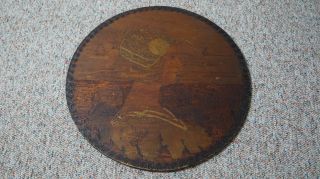 Unique Antique 1904 Wood Pyrography Carving Picture Painting Of Dutch Lady - photo