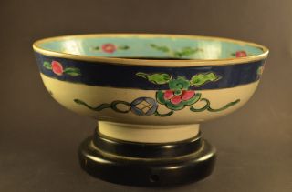 Antique Japanese Hand Painted Enamel Porcelain Bowl W/ Birds & Flowers photo