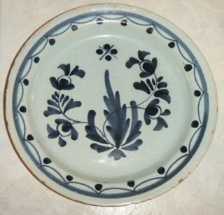 Very Old Soft Paste Plate 1700 Or Early 1800s Robins Egg Blue Colbalt Decoration photo