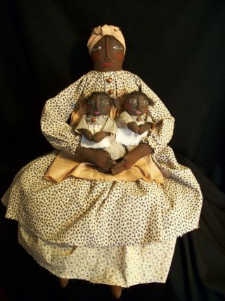 Primitive Black Folk Art Doll Pattern Hattie And Twins photo
