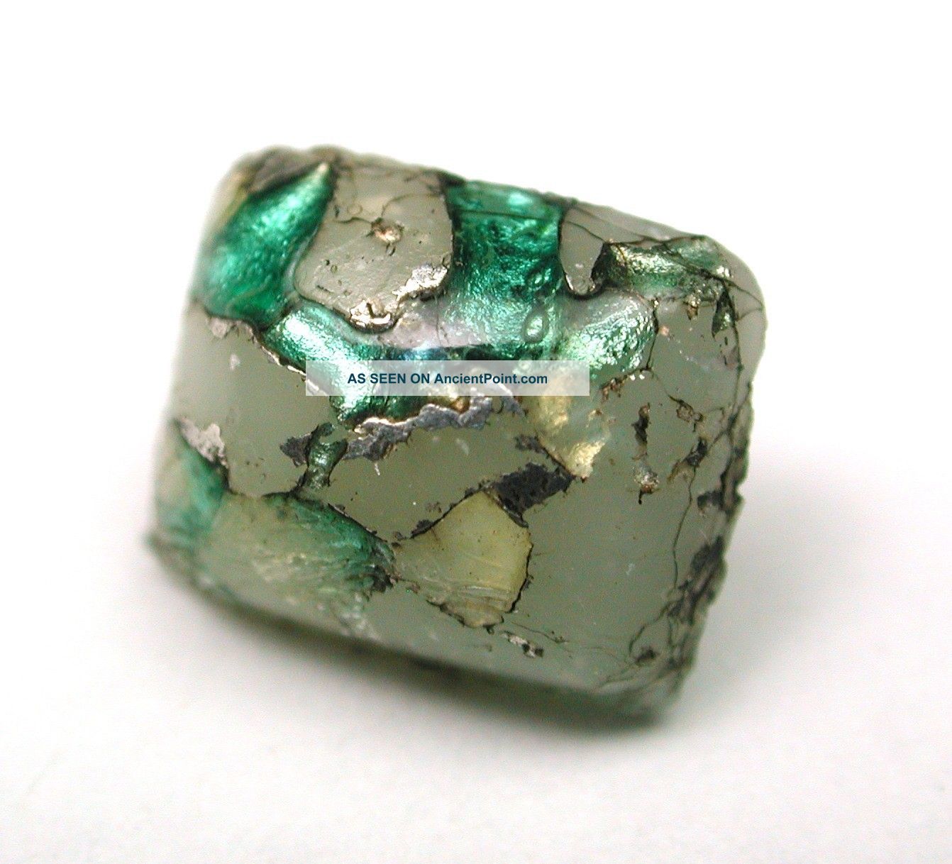 Antique Leo Popper Glass Button Aqua White & Silver Rectangle Buttons photo
