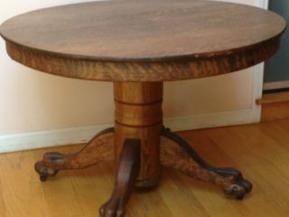 Antique Claw Foot Round Oak Table photo