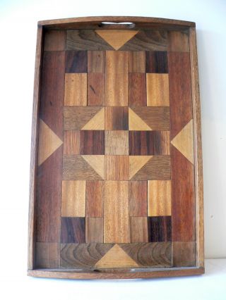 Arts And Crafts Parquetry Wooden Tray. .  Many Different Woods. photo
