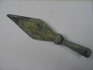 Chinese Bronze Sword Spearhead Carving Round Handle Old Unique 05 photo