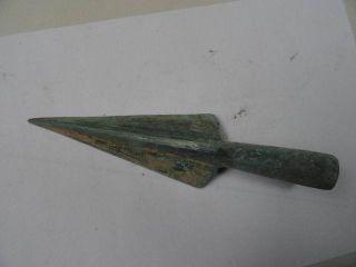Chinese Bronze Sword Spearhead Carving Round Handle Old Unique 07 photo