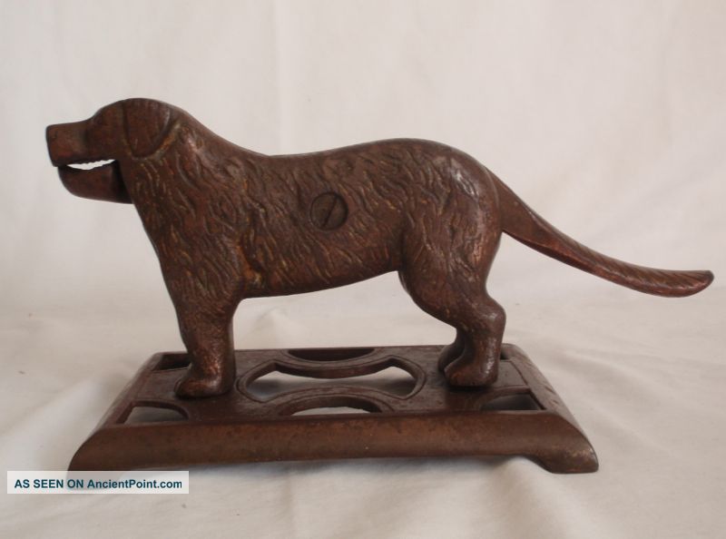 Antique Cast Iron St.  Bernard/ Lab Dog Nut Cracker,  Bronze Patina Metalware photo
