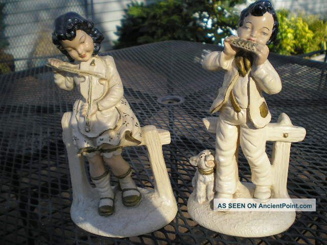 Antique Galvano Bronze Co.  Painted Boy & Girl Figurines Metalware photo