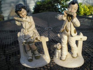 Antique Galvano Bronze Co.  Painted Boy & Girl Figurines photo