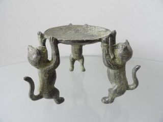 Ancient Plate Chinese Bronze Three Cats Supporting Old Exquisite 09 photo