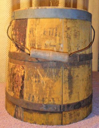 Wooden Milk Bucket Pail Vintage Dairy Container Wood Tongue & Groove Milking Cow photo