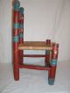 Vintage Mexican Hand Painted Red & Teal Wood Childs Chair Unknown photo 1