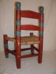 Vintage Mexican Hand Painted Red & Teal Wood Childs Chair Unknown photo 2