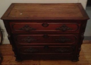 Antique Rustic Oak Dresser Chest Of 5 Drawers Furniture Victorian Missing Top photo