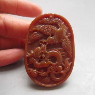 Chinese Carving Huang Long Jade Dragon Phoenix Pendant Nr photo