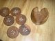 Vintage Made In India Set Of 6 Wood Carved Coasters & Holder Has Floral Pattern India photo 3