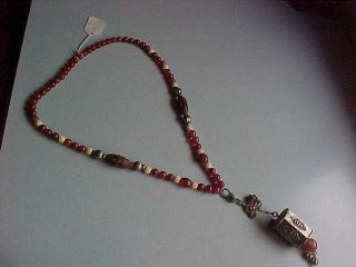 Chinese Asian Camelian Beaded & Silver Necklace With Rare Drop photo