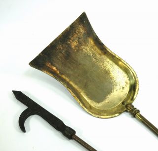 Antique Fire Tools Fireplace Stand Poker Shovel Marked 357 Jewel Solid Brass 30 