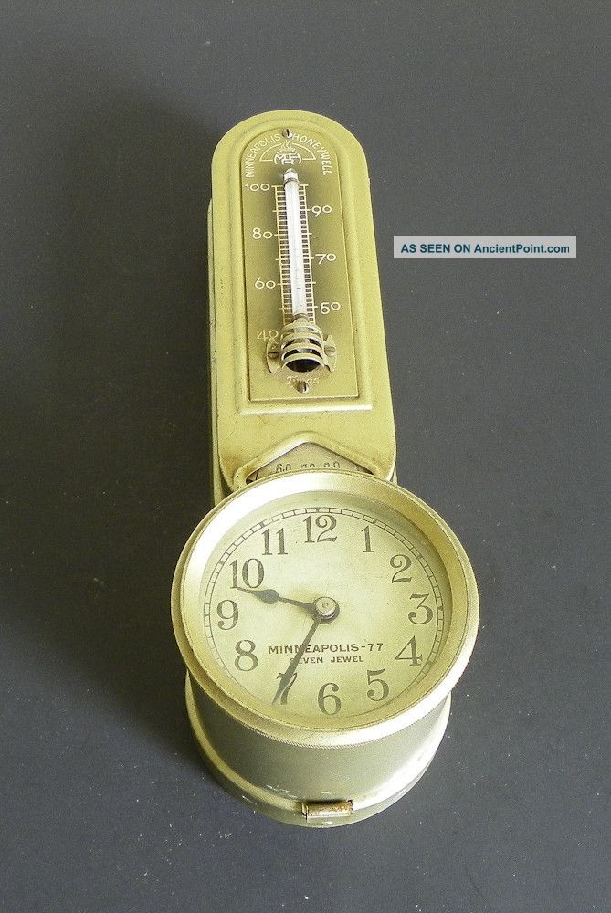 Vtg Minneapolis Honeywell 8 Day 7 Jewel Brass Art Deco Clock Thermostat Other photo