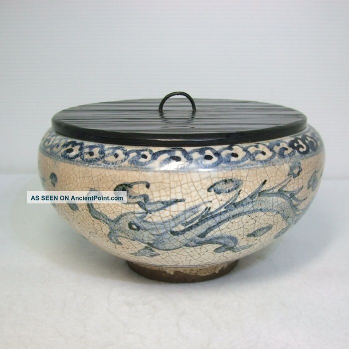 E011: Rare Japanese Inuyama Pottery Ware Bowl As Cold Water Container W/dragon Bowls photo