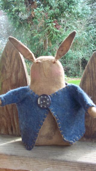Very Prim And Folky Stump Spring Thyme Bunny Blue Wool Felt Jacket Pfatt photo