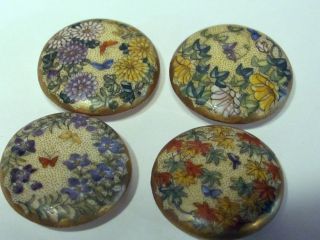 Set Of 4 Antique Satsuma Porcleain Buttons,  Floral And Gilt Decorated. photo