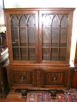 Exquisite French Antique Gothic/ Renaissance Oak Bookcase/ Display Cabinet photo