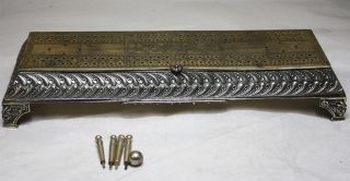 Antique Victorian Aesthetic Period Silver Plate Cribbage Score Board Game C1875 photo
