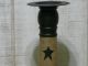Primitive Country Handpainted Wood Candle Holder Crackled Tan W/metal Abc Plate Primitives photo 2