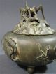 Antique Japanese Bronze Censer Grasshopper/cricket Finial Lizard Handles Vases photo 9
