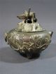 Antique Japanese Bronze Censer Grasshopper/cricket Finial Lizard Handles Vases photo 7