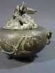 Antique Japanese Bronze Censer Grasshopper/cricket Finial Lizard Handles Vases photo 8