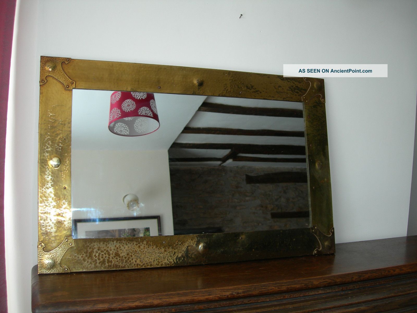 Antique Arts & Crafts Art Nouveau Brass Framed Mirror Glass Arts & Crafts Movement photo