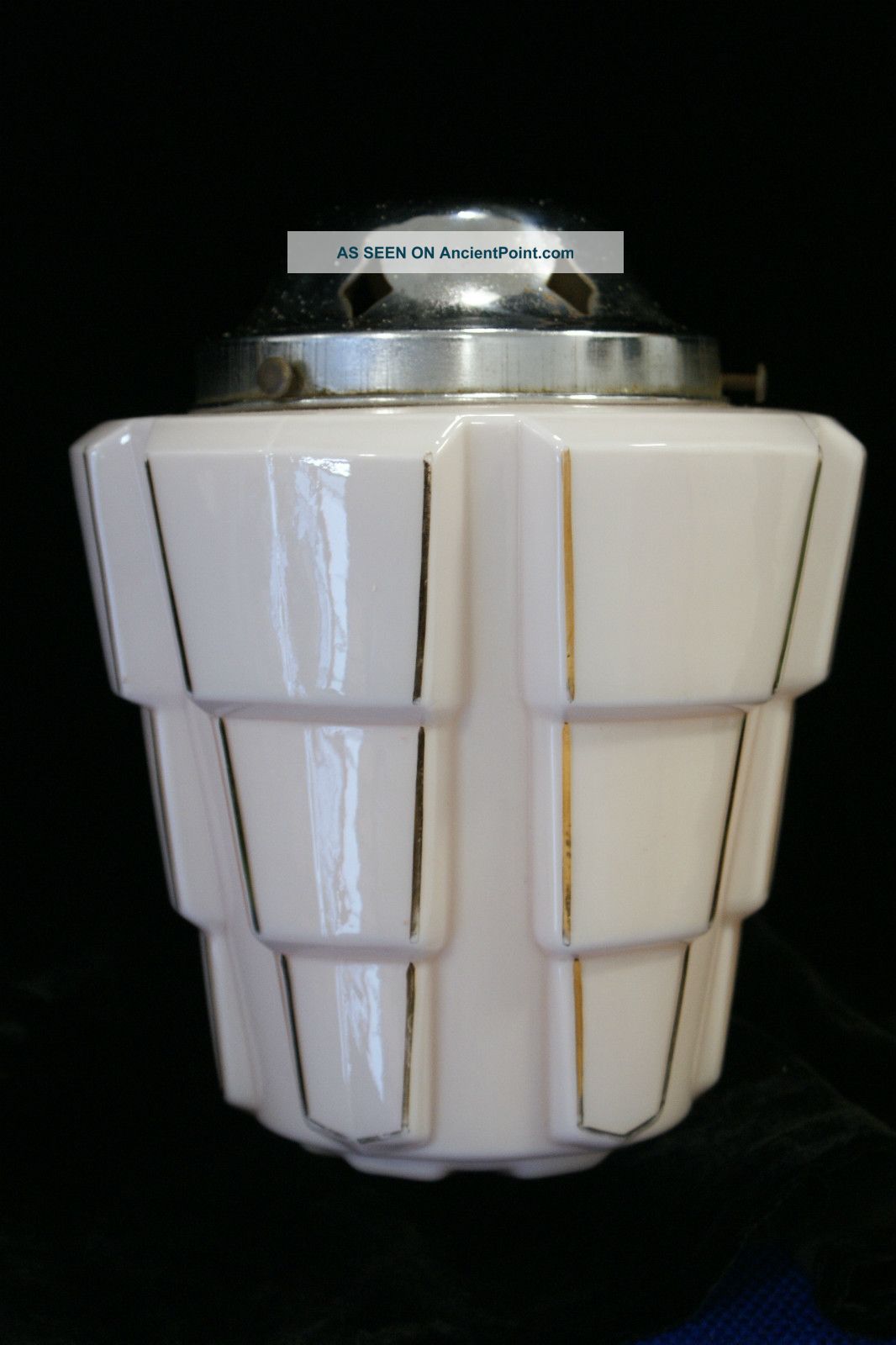 1930s Art Deco Glass Lampshade Streamline Stepped Pink Glass Lamp Shade Chrome Art Deco photo
