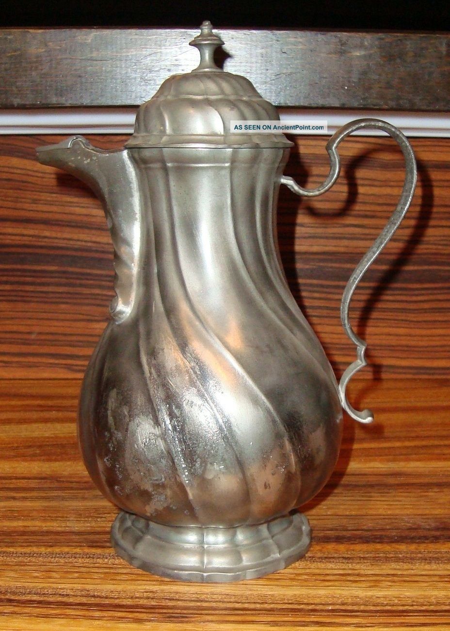 Antique Pewter Englisch Zinn German Pitcher - 10 1/2 