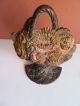 Antique Waverly Studios Cast Iron Paint Door Stop Basket Of Flowers Metalware photo 3