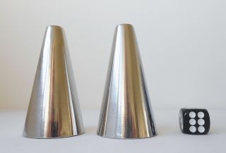 Mid Century Modernist Stainless Steel Salt & Pepper Shakers Made In Denmark. photo