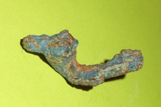 Ancient Roman Trumpet Brooch Blue Patina Jewelry Fibula Artifact Antique photo