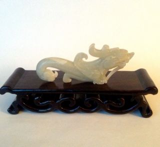 Fine Antique Chinese Hetian Jade Carved Dragon Head Phoenix Tail Statue photo