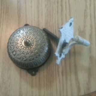 Antique Fancy Mechanical Brass Doorbell With Pull Pat.  July 4,  1878 &jan.  10,  1882 photo