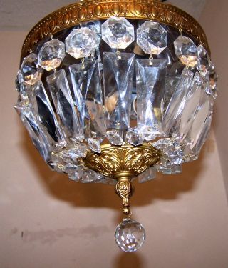 Vtg.  Petite Flush Ceiling Crystal Solid Bronze Chandelier Quality Fixture - 1 photo