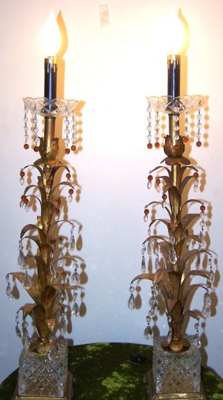 1920s Unique Pair Florentine Acanthus Motif Iron Candelabras Candle Sticks photo