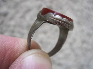 Byzantine Silver Cornelion Intaglio Ring With Red Stone 10c - 12c Ad photo