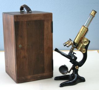 E Leitz Wetzlar Vintage Brass Continental Microscope Stativ G W/wood Case 1925 photo