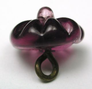Antique Charmstring Glass Button Amethyst Flower W/ Central Knob Swirl Back photo