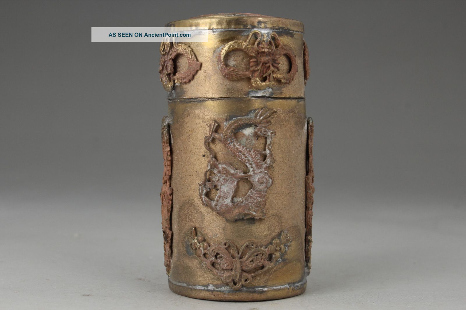 Chinese Handwork Dragon Phoenix Old Copper Toothpick Box Boxes photo