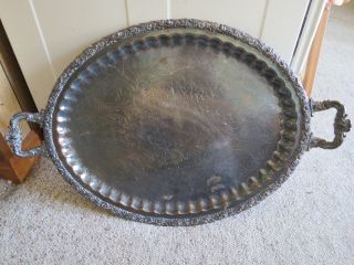 Antique Silverplate Over Copper Butlers Serving Tray - Rare Mark photo